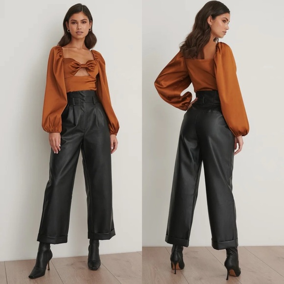 Chloé B x NA-KD Pu Pleated Pants - Picture 1 of 8